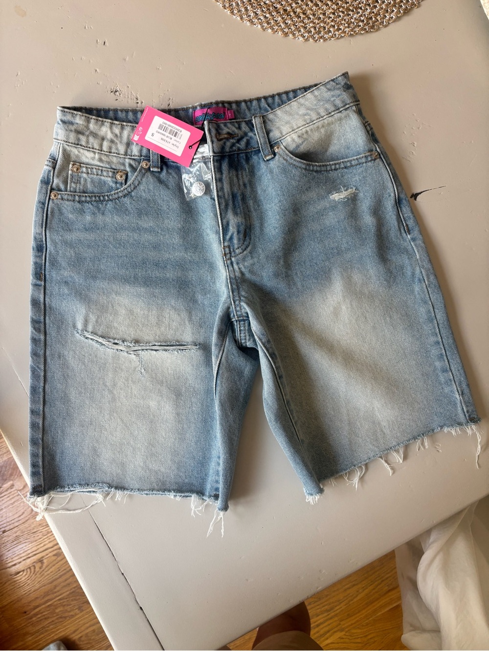 Edikted Light Blue Distressed Denim Jean Shorts NWT